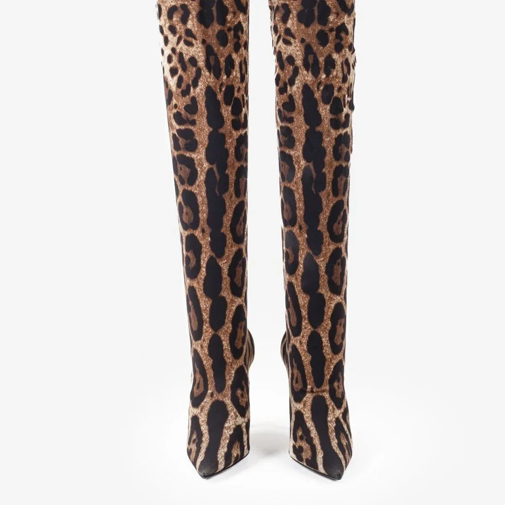 Dolce and Gabbana KIM Leopard Print Thigh-High Boots - Picture 12 of 12